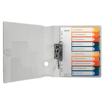 LEITZ separadores de plástico, números, A4 extra largo, 1-10, imprimível em PC, transparente com separadores coloridos, PP, 10 peças (1293-00-00)