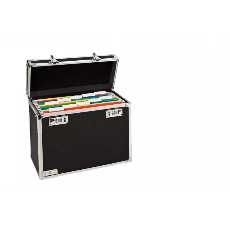 Leitz Pasta de arquivo móvel com fecho A4, preto, cromado, plástico, fecho de combinação, 15 L, 366 mm, 165 mm