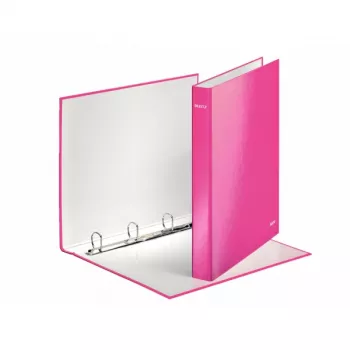 Leitz Ficheiro de anéis WOW laminado A4+ 4DR/25mm, A4, Cartão, Rosa, 230 folhas, 80 g/m², 2,5 cm