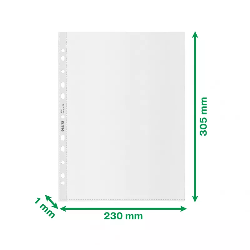 Leitz Bolsa Recycle A4, 210 x 297 mm (A4), Transparente, Polipropileno (PP), Vertical, 0,1 mm, 230 mm