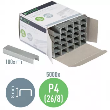 Leitz agrafos Power Performance P4 26/8 caixa com 5000 unid., pacote de agrafos, 26/8, 8 mm, 100 agrafos, fixação, 26/8