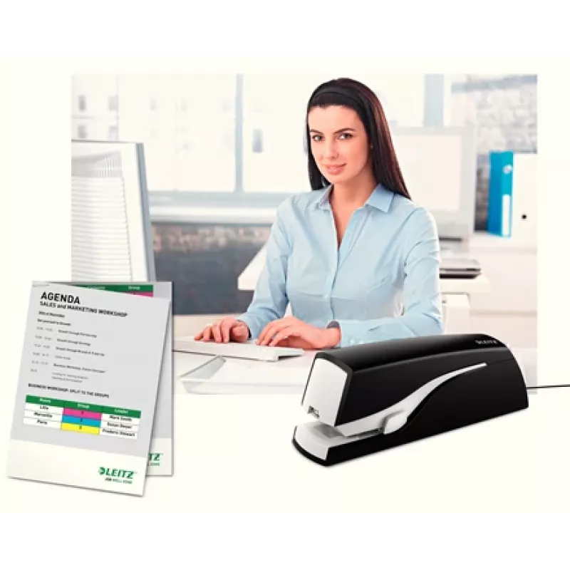 Leitz agrafador elétrico 5533 NeXXt flat clinch 20 folhas, 20 folhas, 200 agrafos, 2 cm, 1 cm, plástico, preto, branco