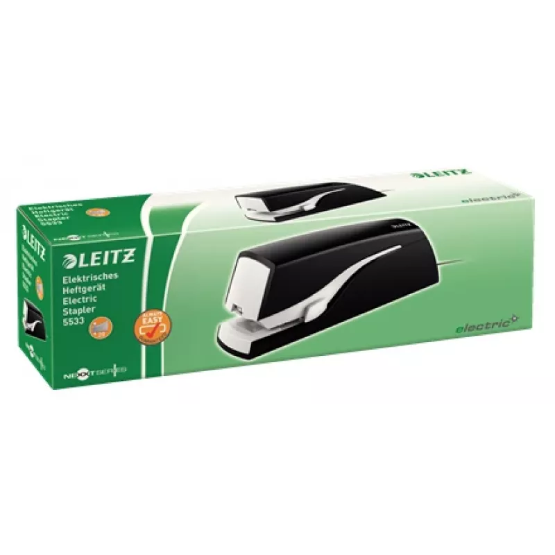 Leitz agrafador elétrico 5533 NeXXt flat clinch 20 folhas, 20 folhas, 200 agrafos, 2 cm, 1 cm, plástico, preto, branco