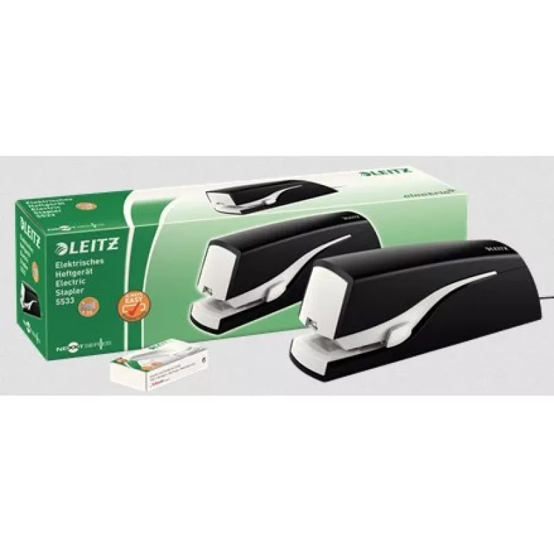 Leitz agrafador elétrico 5533 NeXXt flat clinch 20 folhas, 20 folhas, 200 agrafos, 2 cm, 1 cm, plástico, preto, branco
