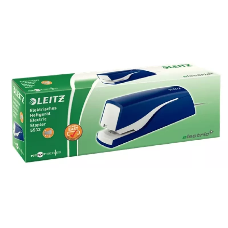 Leitz agrafador elétrico 5532 NeXXt 10 folhas, 10 folhas, 200 agrafos, 1 cm, 1 cm, plástico, azul