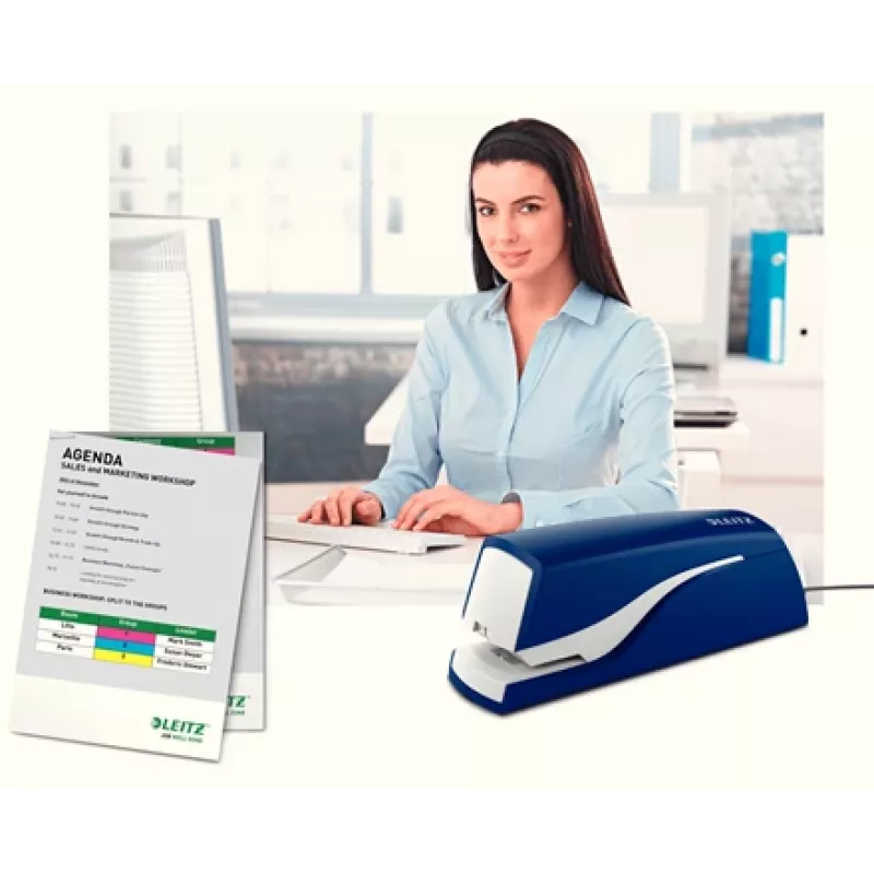 Leitz agrafador elétrico 5532 NeXXt 10 folhas, 10 folhas, 200 agrafos, 1 cm, 1 cm, plástico, azul