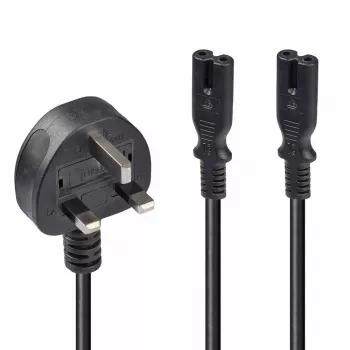 Lindy 2,5 m Cabo de extensão com ficha UK Type G para 2x IEC C7, preto