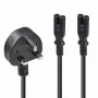 Lindy 2,5 m Cabo de extensão com ficha UK tipo G para 2x IEC C7, preto