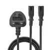 Lindy 2,5 m Cabo de extensão com ficha UK tipo G para 2x IEC C7, preto