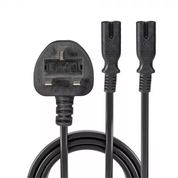 Lindy 2,5 m Cabo de extensão com ficha UK Type G para 2x IEC C7, preto