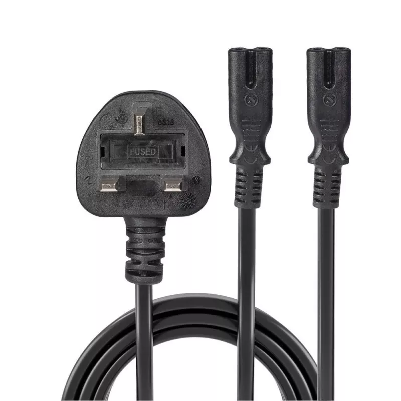 Lindy 2,5 m Cabo de extensão com ficha UK tipo G para 2x IEC C7, preto