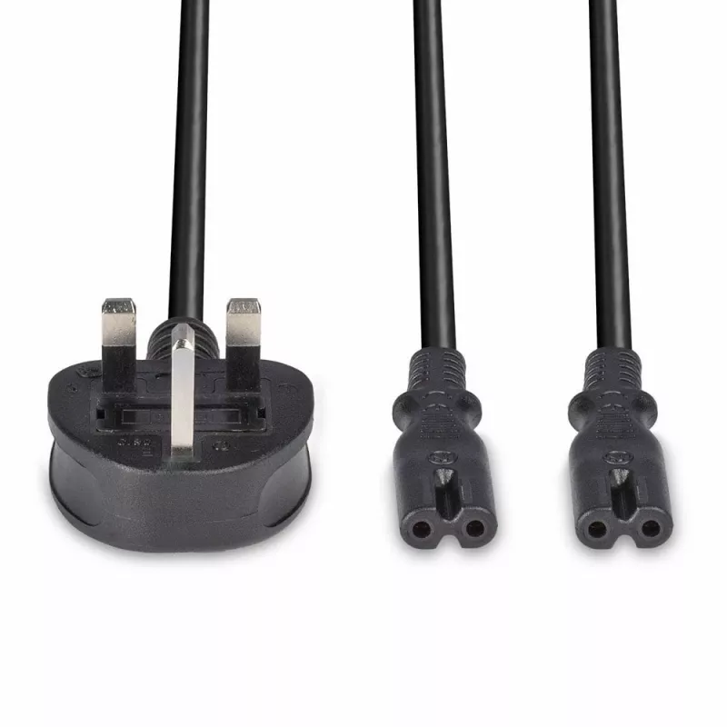 Lindy 2,5 m Cabo de extensão com ficha UK tipo G para 2x IEC C7, preto