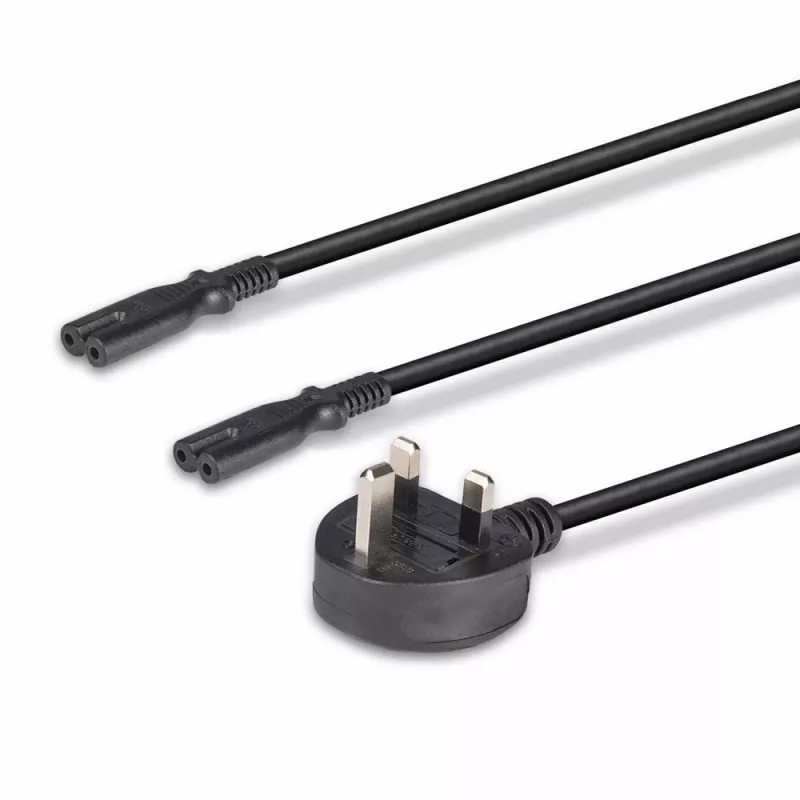Lindy 2,5 m Cabo de extensão com ficha UK tipo G para 2x IEC C7, preto