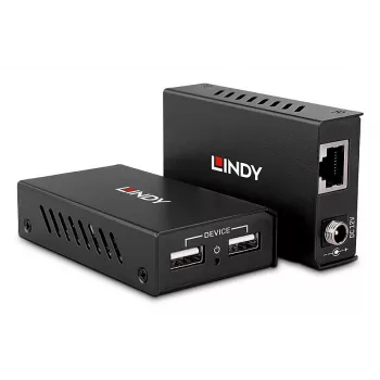 Lindy 100 m Extensor USB 2.0 Cat.6 de 2 portas, transmissor e recetor AV, 100 m, com fios, preto