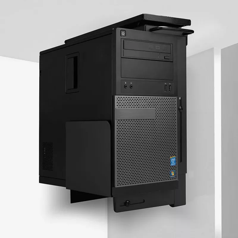 Lindy Suporte deslizante para PC sob a mesa, suporte de CPU para montagem em mesa, 30 kg, preto, aço, 0 - 360°, 45 cm