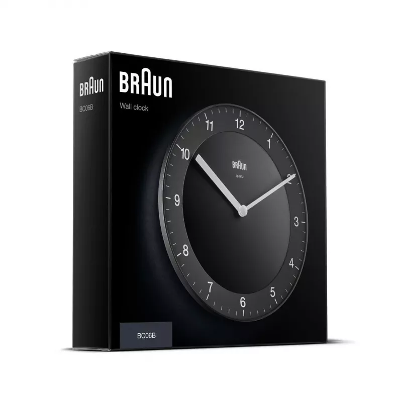 Braun BC 06 B Relógio de parede de quartzo analógico preto relógio de quartzo redondo preto