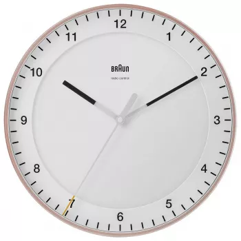Relógio de parede BRAUN BC 17 PW DCF — relógio de rádio DCF analógico, rosa e branco