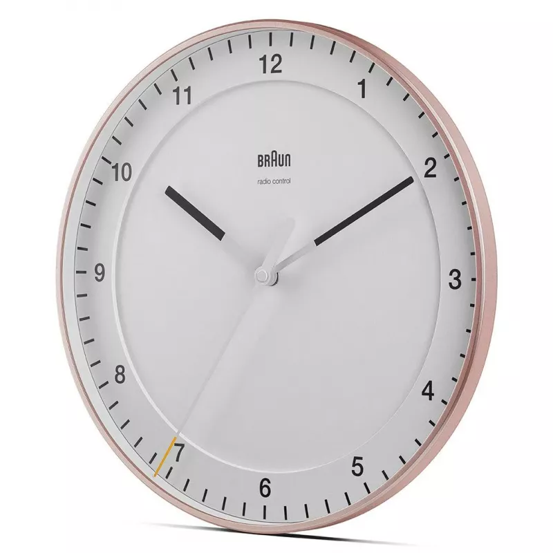 Relógio de parede BRAUN BC 17 PW DCF — relógio de rádio DCF analógico, rosa e branco
