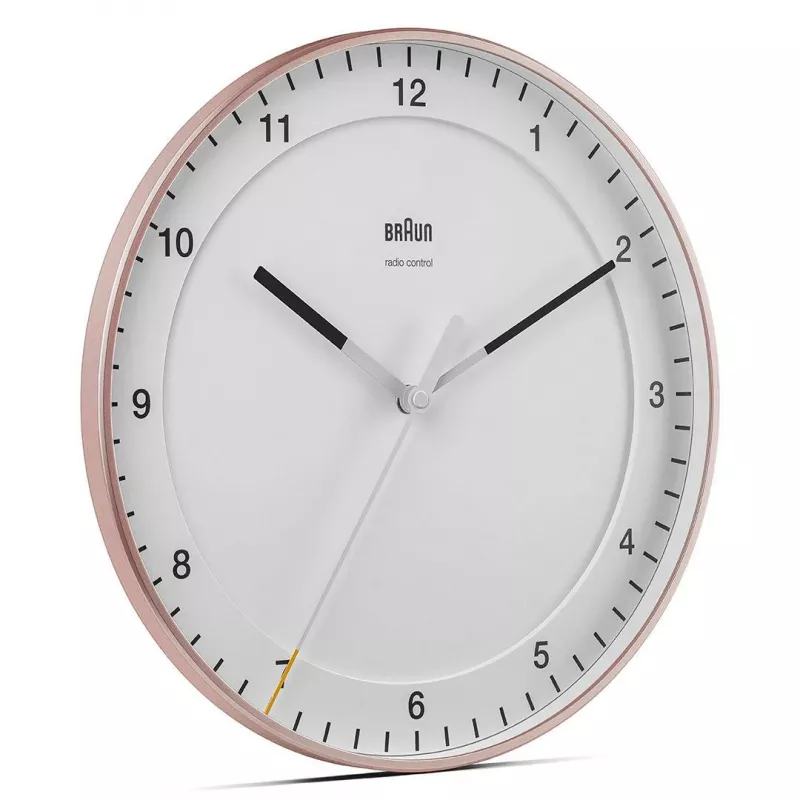 Relógio de parede BRAUN BC 17 PW DCF — relógio de rádio DCF analógico, rosa e branco