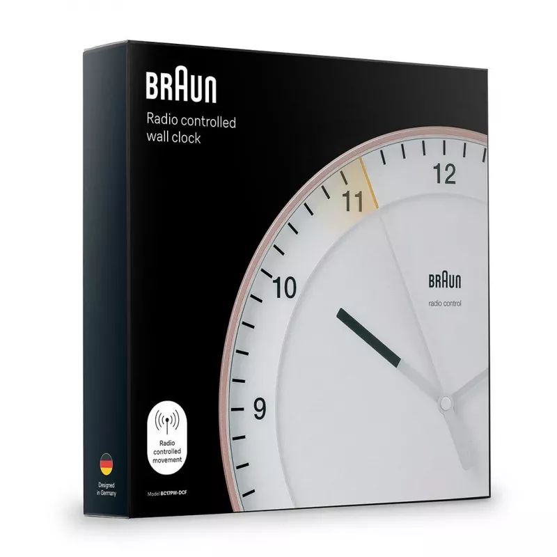 Relógio de parede BRAUN BC 17 PW DCF — relógio de rádio DCF analógico, rosa e branco