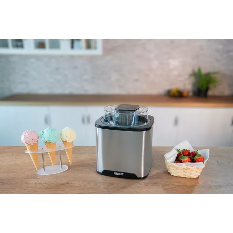 Unold máquina de gelados Gelato 1,5 L, máquina de gelados tradicional, 1,5 L, 1 tigela, preto, aço inoxidável, 30 min, LCD