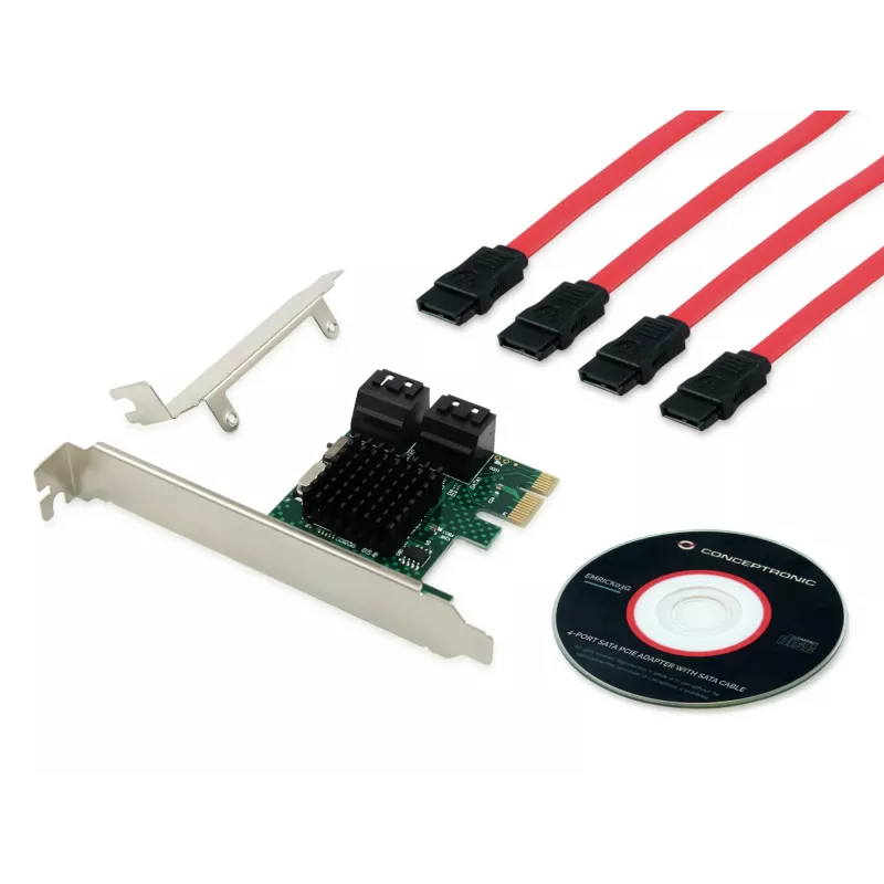 Adaptador Conceptronic EMRICK PCIe 4 portas SATA com cabo SATA