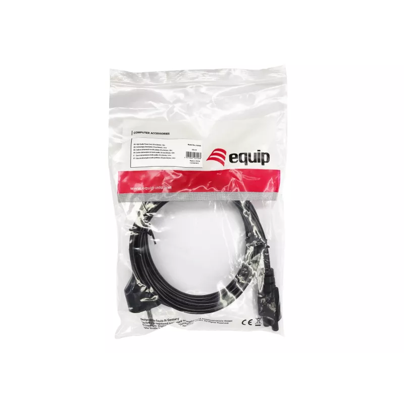 Cabo de alimentação de alta qualidade Equip, C5 para Schuko, 1,8m, 1,8 m, CEE 7/7, IEC C5, H05VV-F3G, 250 V, 2,5 A