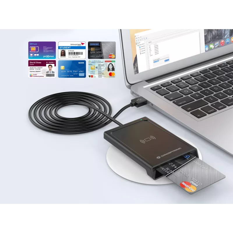 Leitor de cartões Smart-ID de interface dupla Conceptronic BIAN11B, USB 2.0, Near Field Communication (NFC), 1 m, preto, 100 g