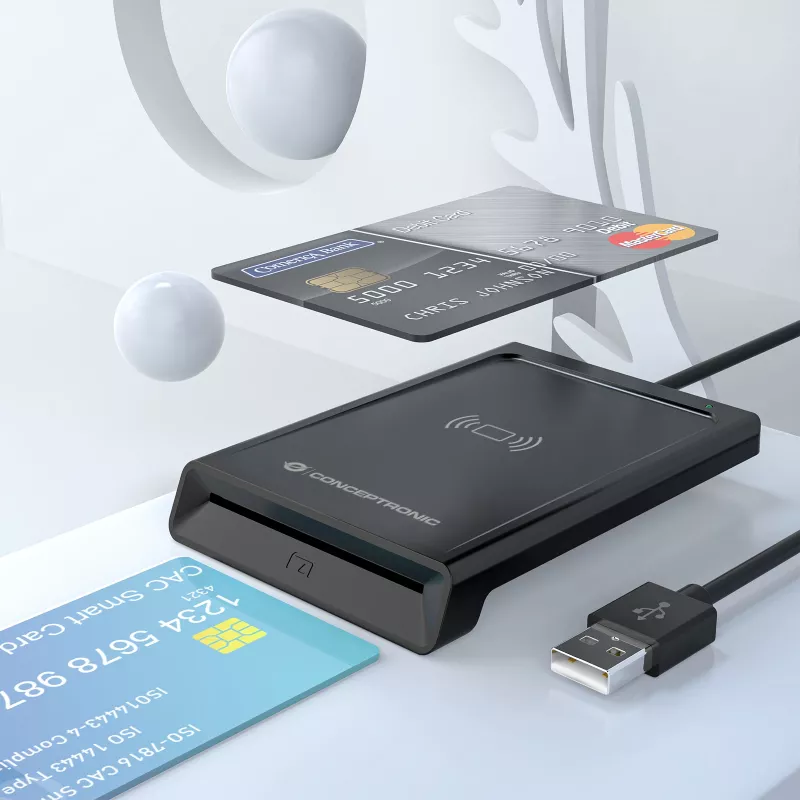 Leitor de cartões Smart-ID de interface dupla Conceptronic BIAN11B, USB 2.0, Near Field Communication (NFC), 1 m, preto, 100 g