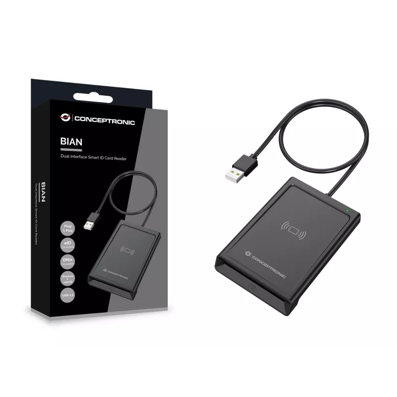 Leitor de cartões Smart-ID de interface dupla Conceptronic BIAN11B, USB 2.0, Near Field Communication (NFC), 1 m, preto, 100 g