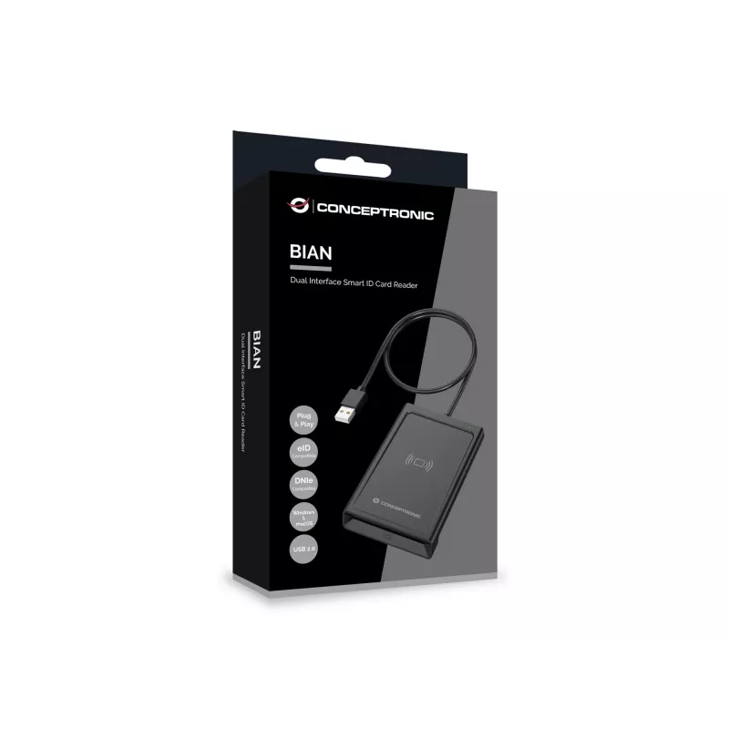 Leitor de cartões Smart-ID de interface dupla Conceptronic BIAN11B, USB 2.0, Near Field Communication (NFC), 1 m, preto, 100 g