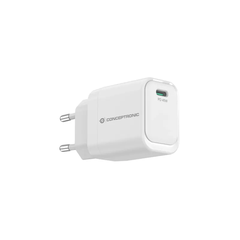 Carregador CONCEPTRONIC ALTHEA19W45 1 porta 45W GaN USB-C PD com PPS, PD 3.0, 100–240V, branco