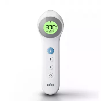 Termómetro digital de testa BRAUN BNT400 — medição à distância, intervalo 34–43 °C, precisão 0,1 °C, branco