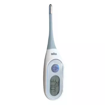 Termómetro digital de contacto corporal Braun PRT2000 azul, branco antebraço