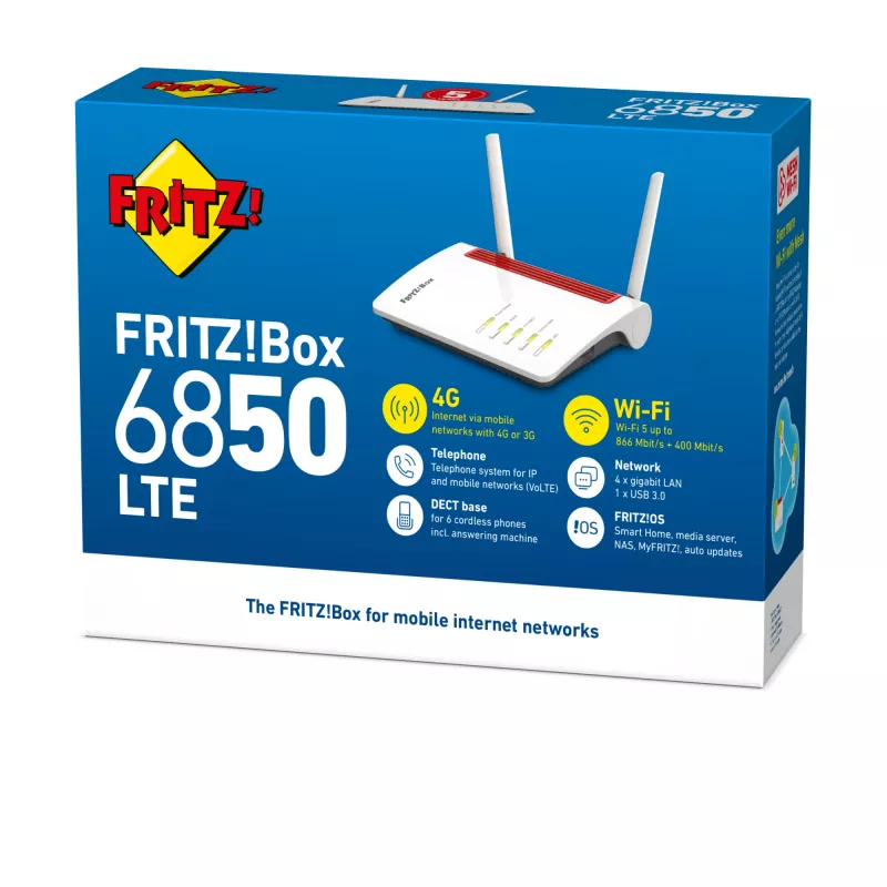 Box FRITZ 6850 LTE Router Wi-Fi Gigabit Ethernet Dual-Band (2,4 GHz / 5 GHz) 4G branco