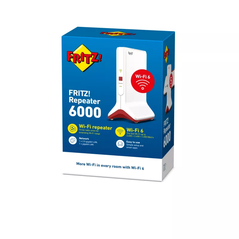 Extensor de alcance Wi-Fi AVM FRITZ!Repeater 6000 Edition International — Tri-Band 6000 Mbit/s, 2x LAN, branco