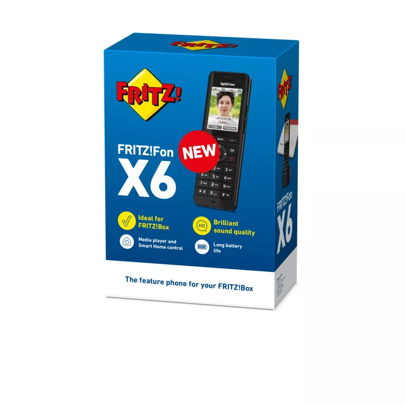 Telefone sem fios DECT AVM FRITZ! X6 preto — alta-voz, atendedor de chamadas, identificação de chamadas, agenda telefónica com 100 entradas