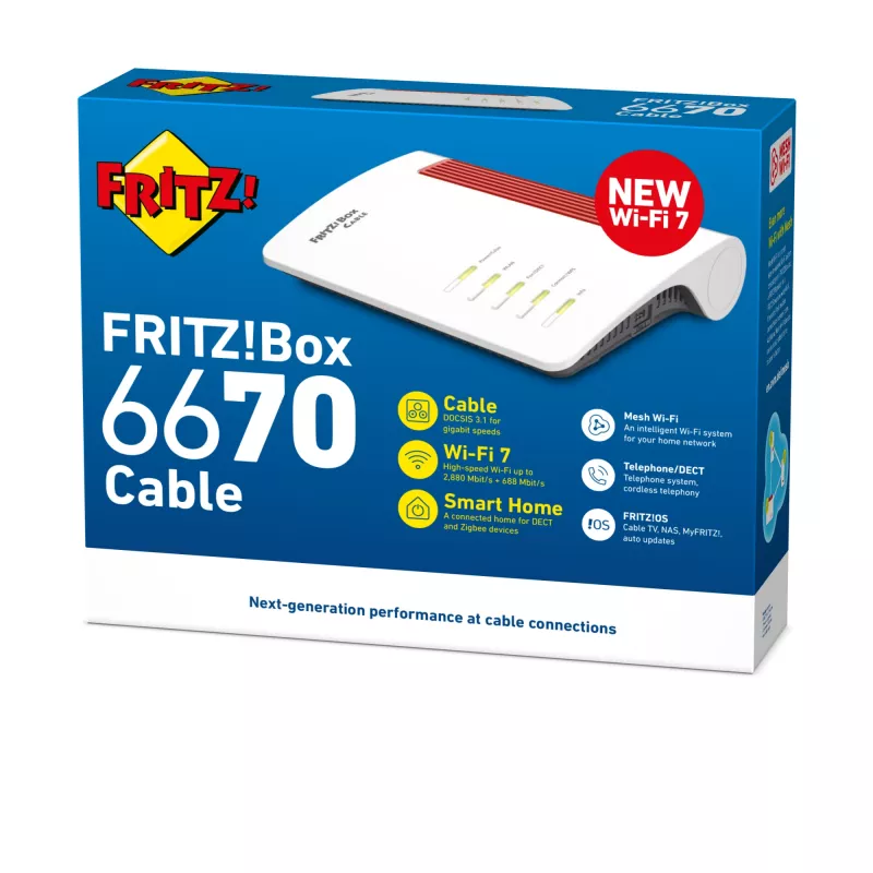 FRITZ!Box 6670 Cabo Edition International Router Wi-Fi 2,5 Gigabit Ethernet Dualband (2,4 GHz / 5 GHz) vermelho, branco
