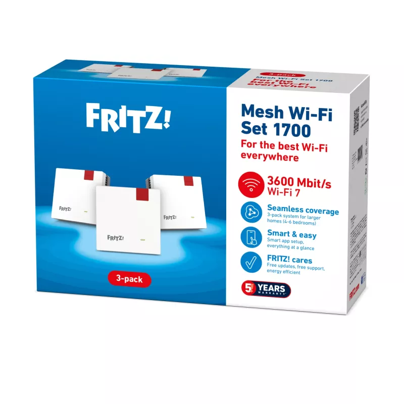 Conjunto Mesh sem fios FRITZ 1700 3-Pack, branco, antenas internas