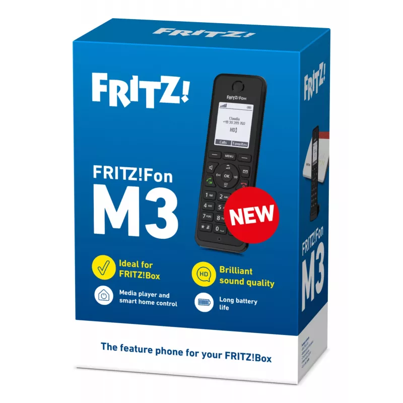 Telefone DECT AVM FRITZ! Fon M3 International — terminal sem fios, identificação de chamadas, alta-voz, 1 terminal, agenda telefónica com 1000 entradas