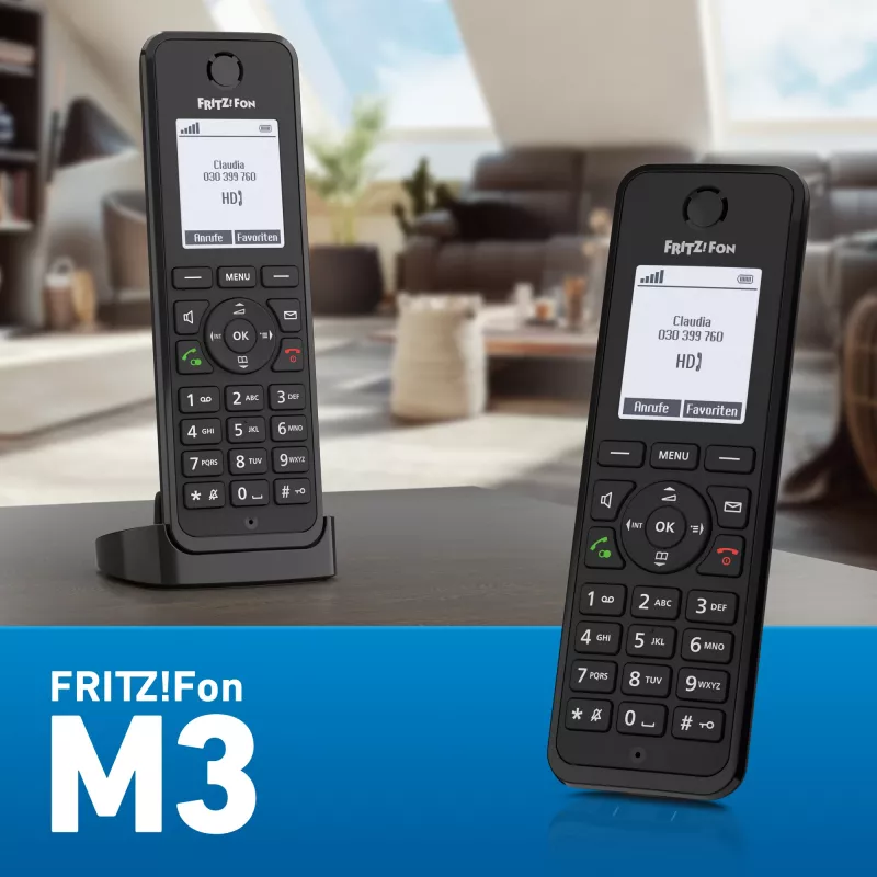 Telefone DECT AVM FRITZ! Fon M3 International — terminal sem fios, identificação de chamadas, alta-voz, 1 terminal, agenda telefónica com 1000 entradas
