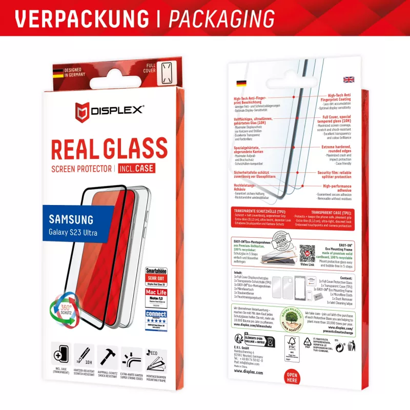Displex proteção de ecrã + capa para Samsung Galaxy S23 Ultra, moldura de montagem Eco, cobertura total