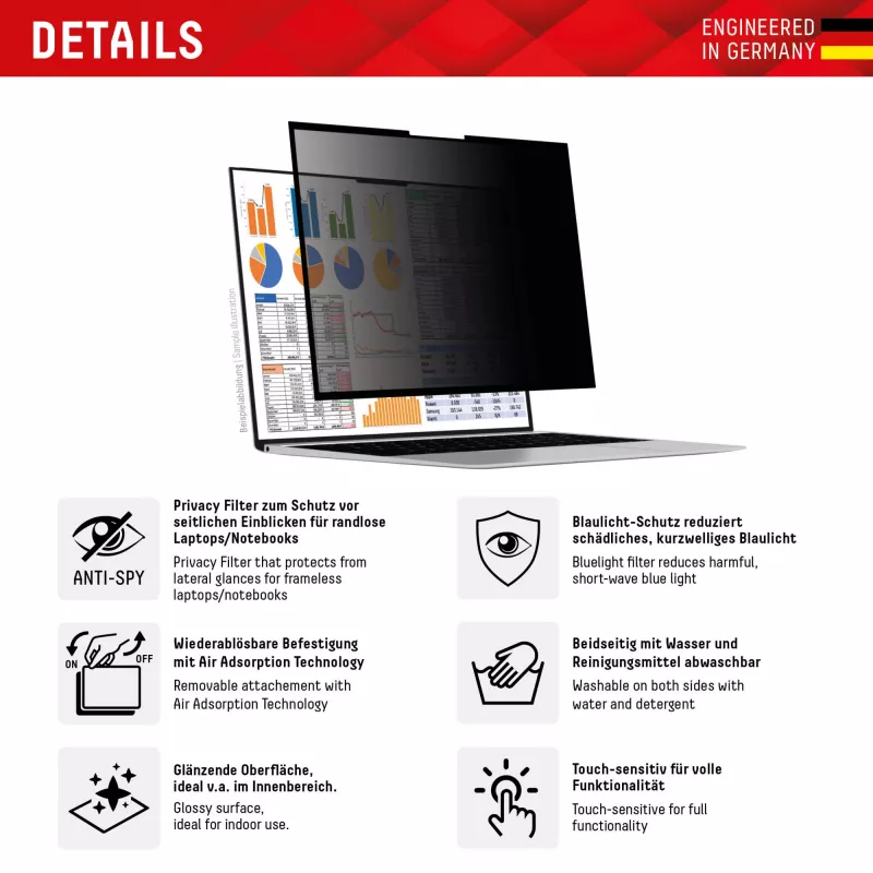 Displex PRIVACY SAFE filtro de privacidade removível de 2 vias para portátil/notebook (sem moldura/frameless) 14'' (16:9)