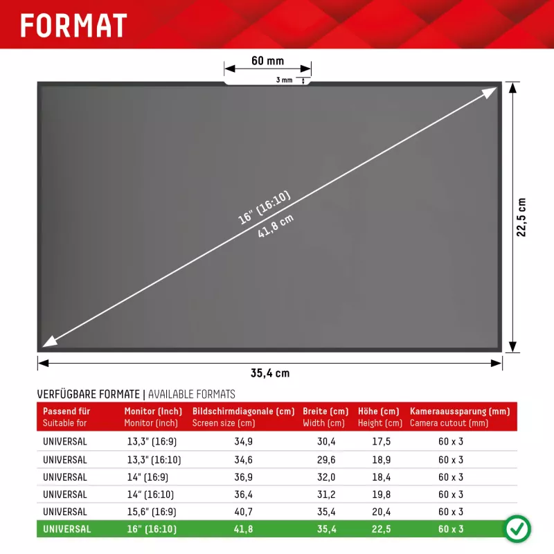 Displex PRIVACY SAFE filtro de privacidade removível de 2 vias para portátil/notebook (sem moldura/frameless) 16'' (16:10)