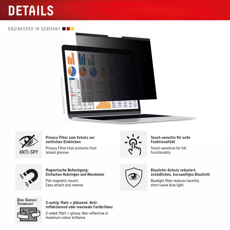Displex PRIVACY SAFE filtro de privacidade magnético de 2 vias Surface Laptop Studio 2 14,4 polegadas