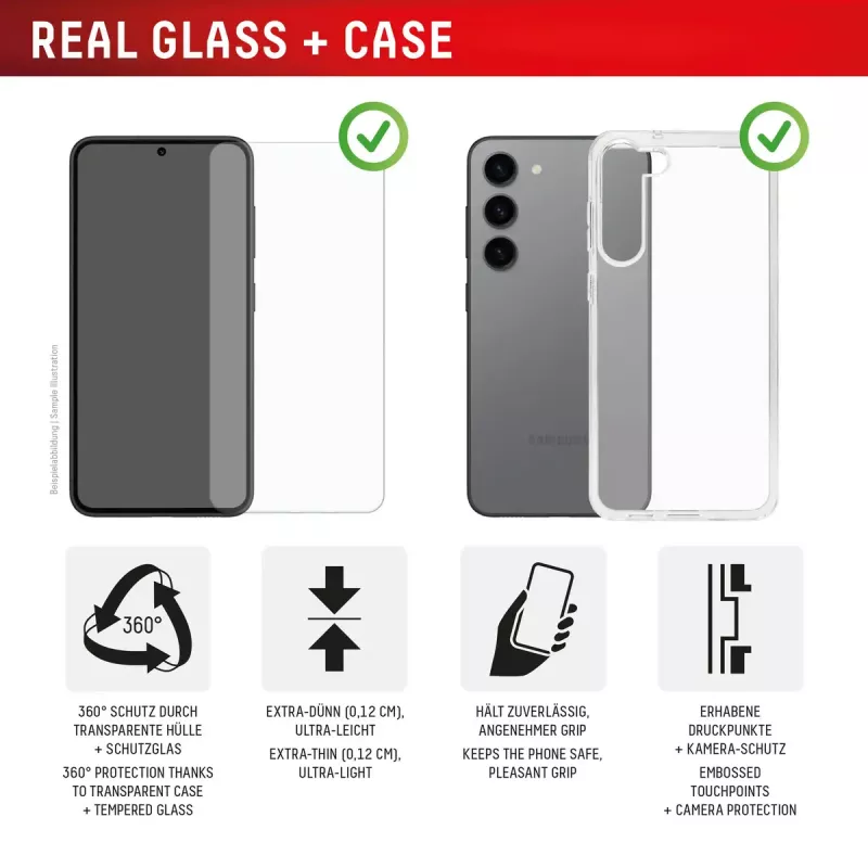 Tempered Glass Screen Protector + Case para Samsung Galaxy A36 da e.v.i., moldura de montagem Eco, anti-riscos, transparente