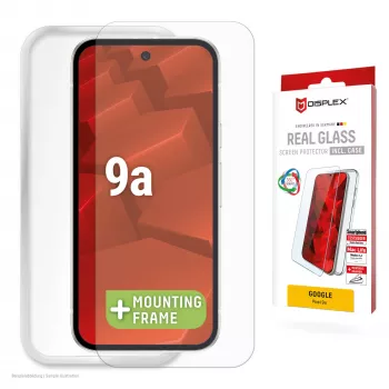 Vidro de proteção de ecrã Displex + capa para Google Pixel 9a — vidro temperado, moldura de montagem Eco, transparente, resistente a riscos