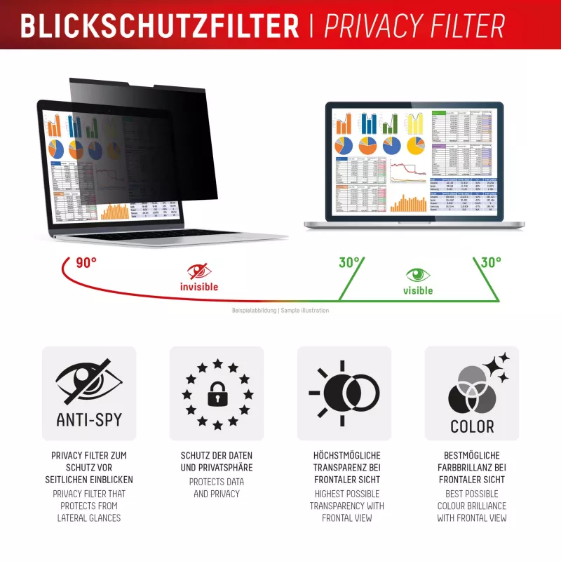 Filtro de privacidade e.v.i. Displex PRIVACY SAFE magnético 2 vias para portátil / notebook de 16 polegadas (16:10), sem moldura, brilhante/mate, 3H