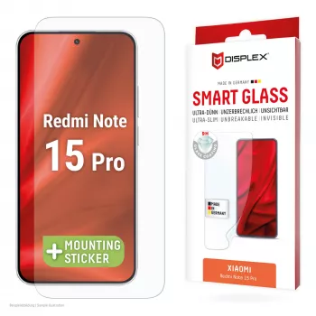 Protetor de ecrã em vidro temperado Smart Glass e.v.i. para Xiaomi Redmi Note 15 Pro (9H), autocolante de montagem, transparente, 1 unid.