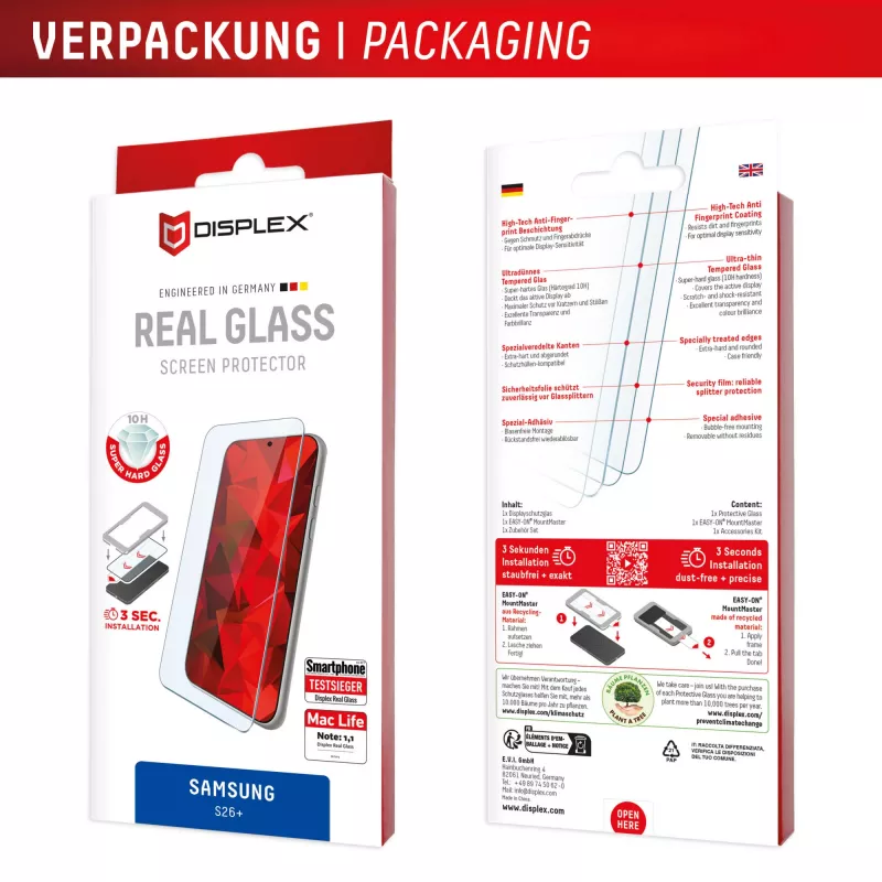 Película de proteção de ecrã Displex (10H) para Samsung S26+, resistente a riscos